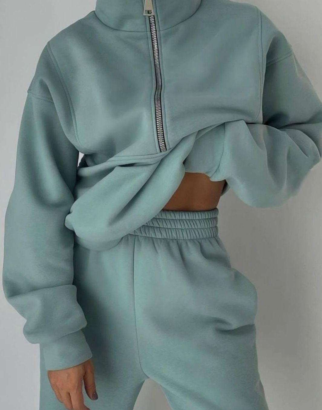 Women's Oversized Half-Zip Crop Jogger Two-Piece Set
