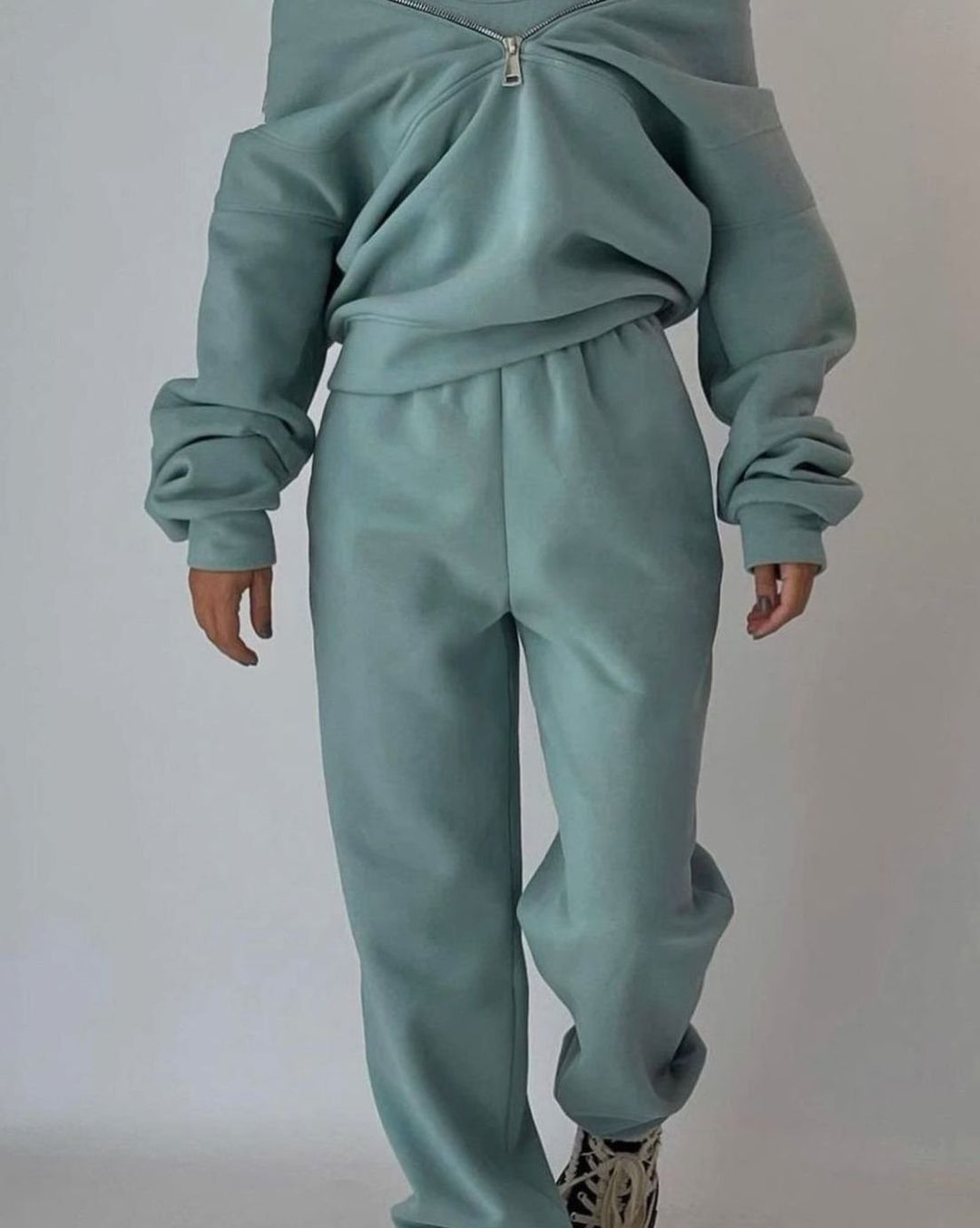 Women's Oversized Half-Zip Crop Jogger Two-Piece Set
