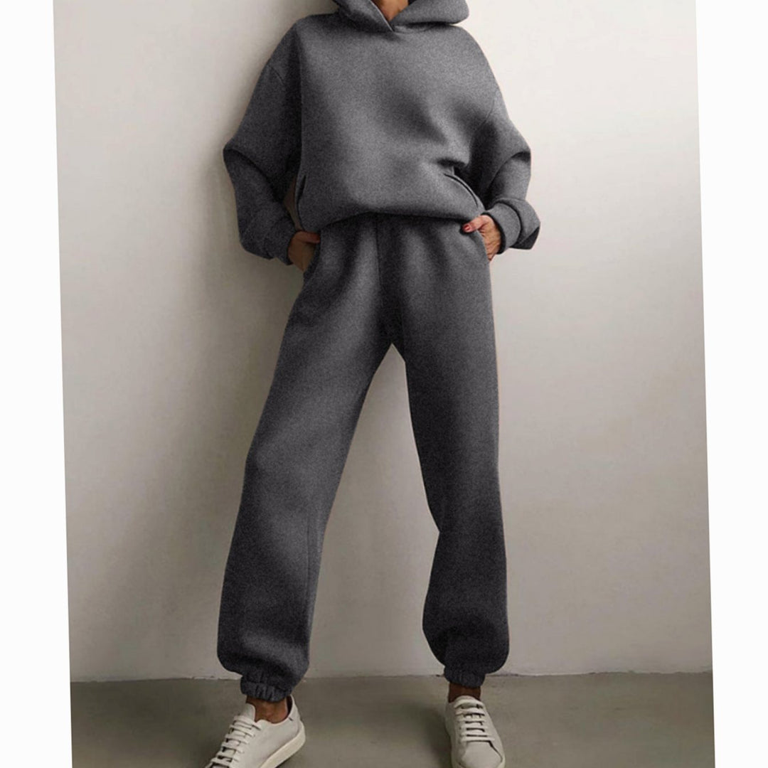 Women's Oversized Hoodie High-Waist Jogger Two-Piece Set - Dark Grey