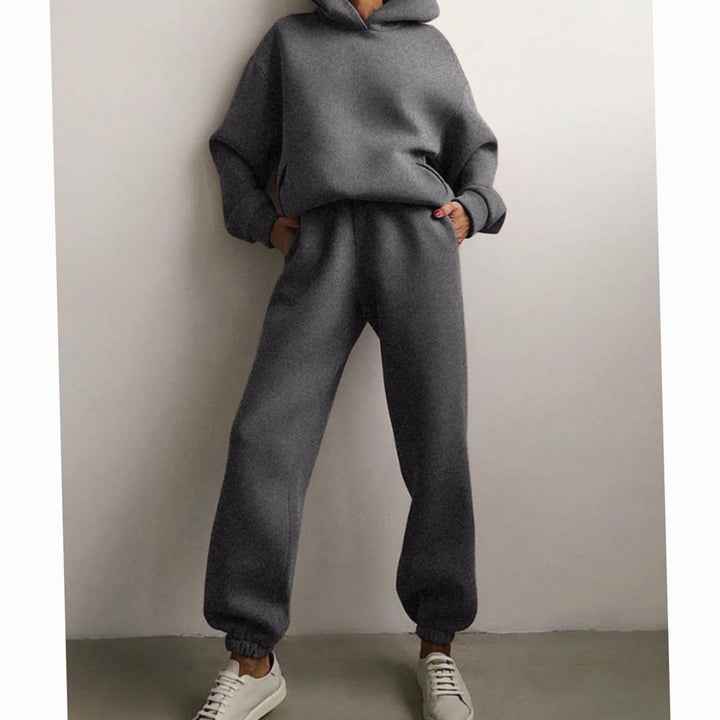 Women's Oversized Hoodie High-Waist Jogger Two-Piece Set - Dark Grey
