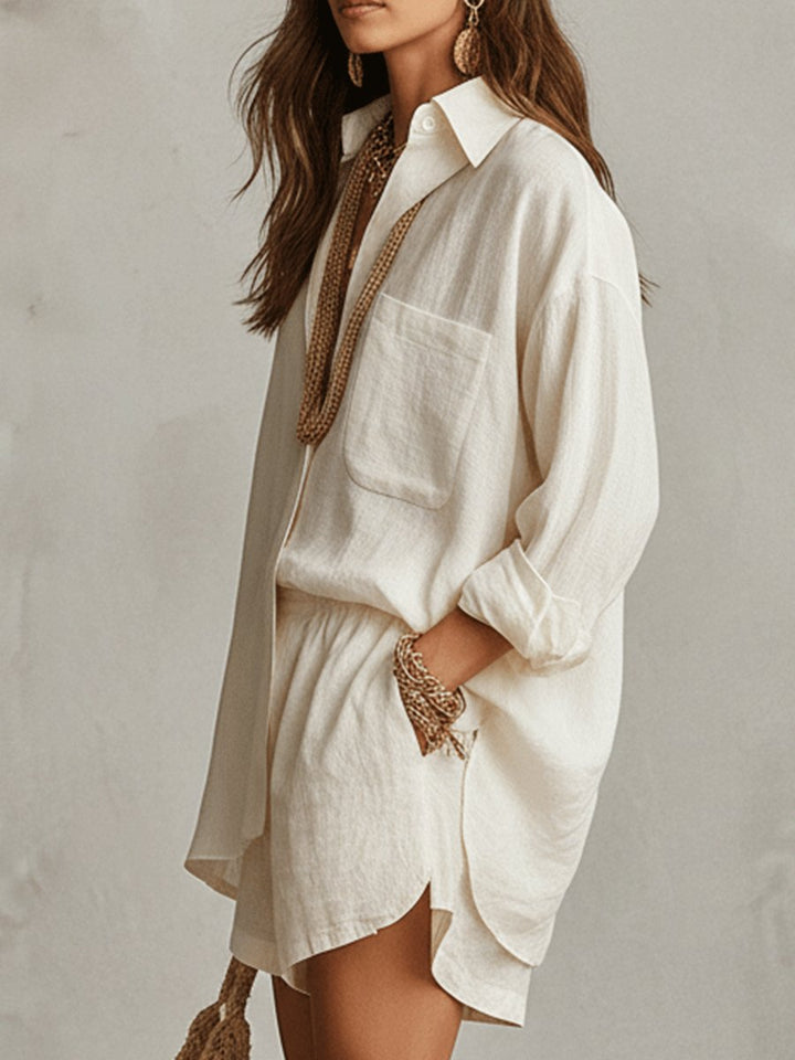 Women's Oversized Linen Shirt Shorts Set