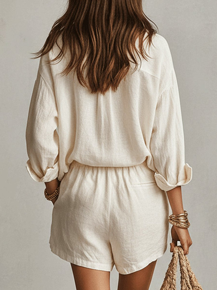 Women's Oversized Linen Shirt Shorts Set