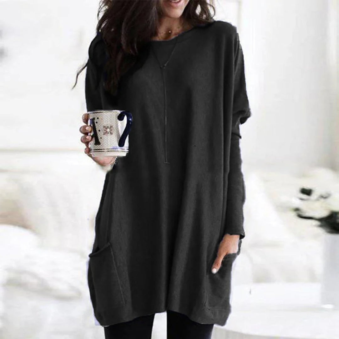 Women's Oversized Long-Sleeve Pocket Tunic Jumper Plus Size - Schwarz