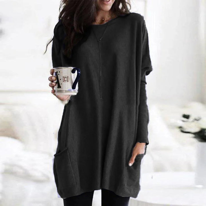 Women's Oversized Long-Sleeve Pocket Tunic Jumper Plus Size - Schwarz