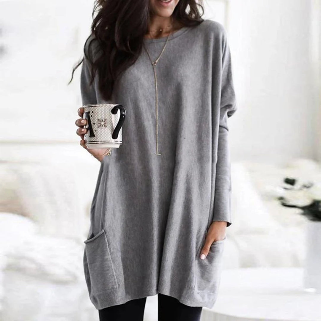 Women's Oversized Long-Sleeve Pocket Tunic Jumper Plus Size - Grau