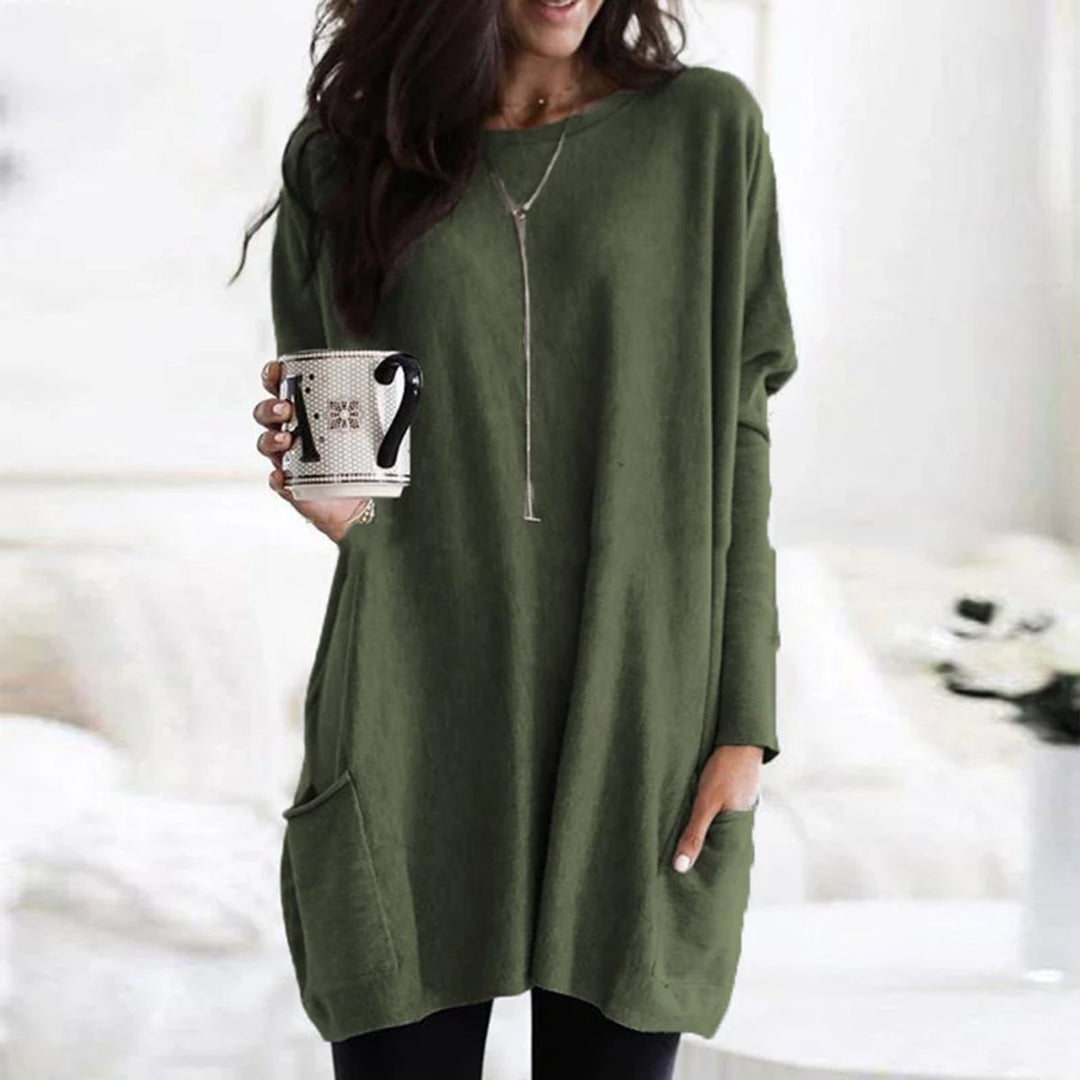 Women's Oversized Long-Sleeve Pocket Tunic Jumper Plus Size - Olivgrün