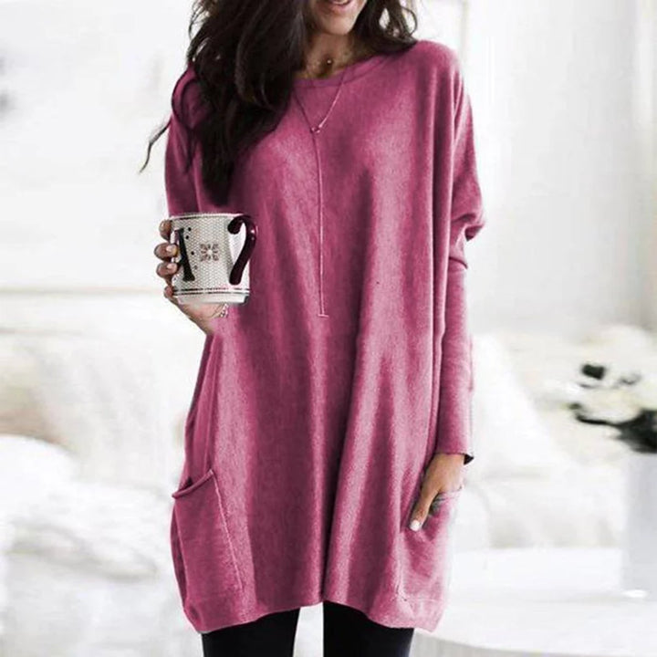 Women's Oversized Long-Sleeve Pocket Tunic Jumper Plus Size - Rosa