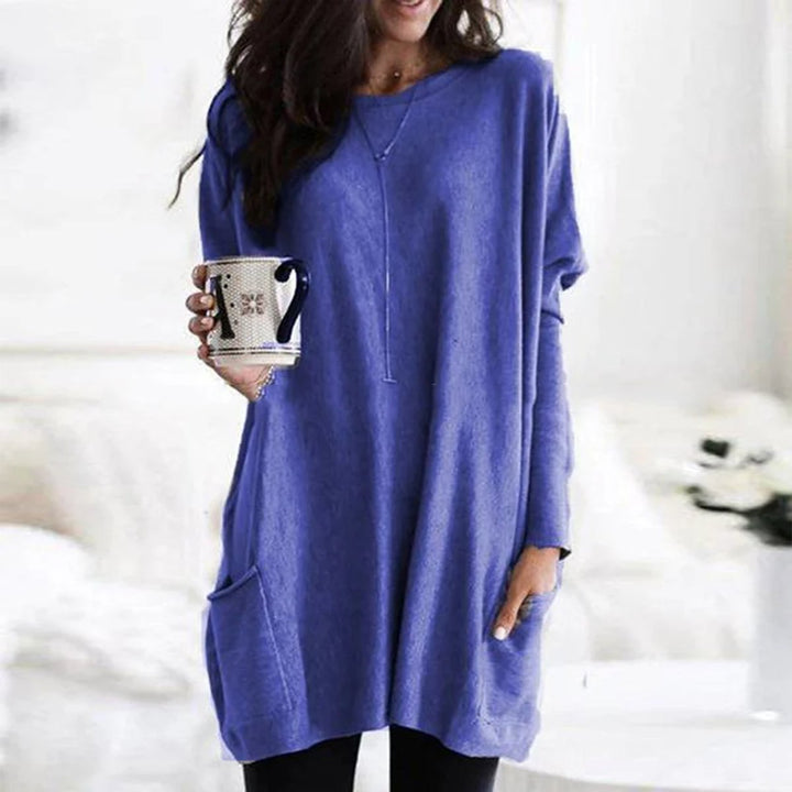 Women's Oversized Long-Sleeve Pocket Tunic Jumper Plus Size - Blau