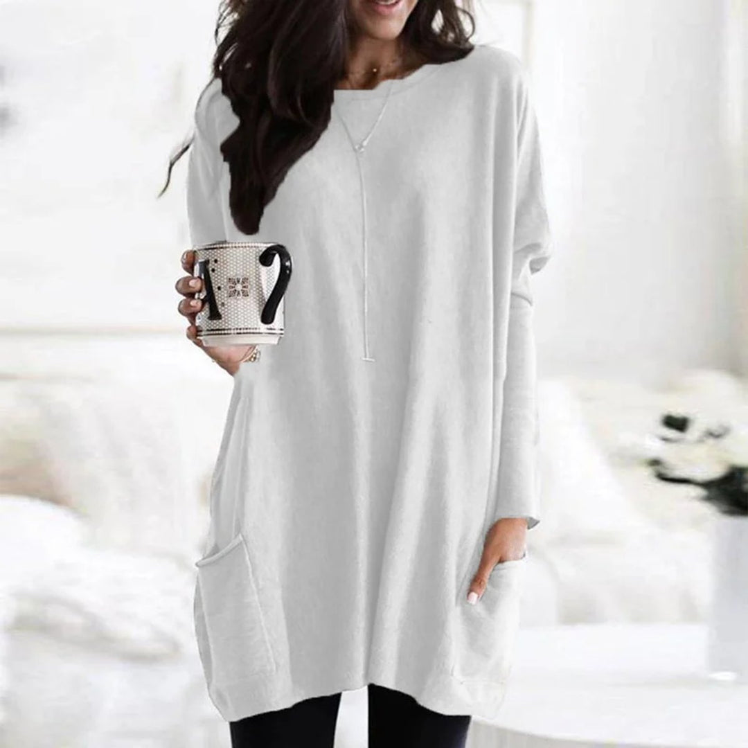 Women's Oversized Long-Sleeve Pocket Tunic Jumper Plus Size - Weiß