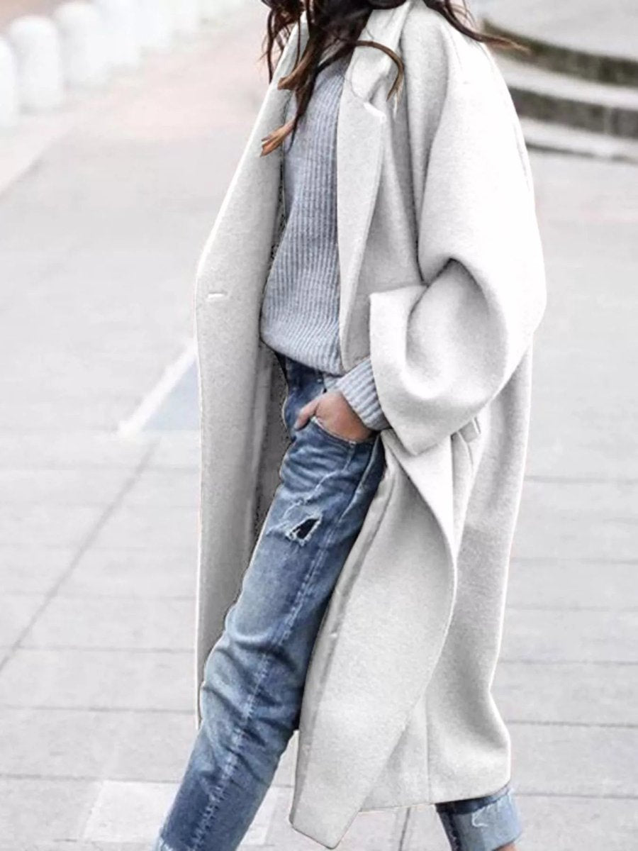 Women's Oversized Long Wool-Blend Coat Puffer Jacket Women Style - White