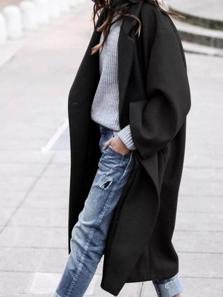 Women's Oversized Long Wool-Blend Coat Puffer Jacket Women Style - Black