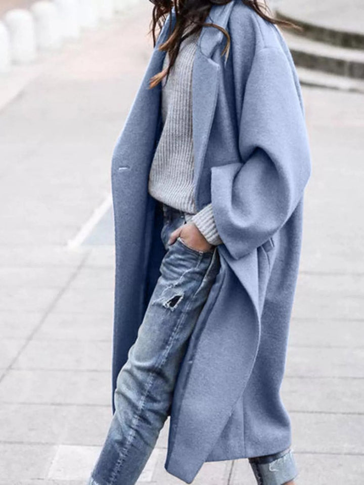 Women's Oversized Long Wool-Blend Coat Puffer Jacket Women Style - Blue