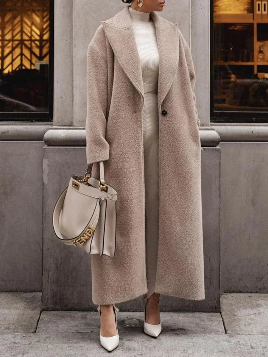 Women's Oversized Long Wool-Blend Lapel Coat Jacket