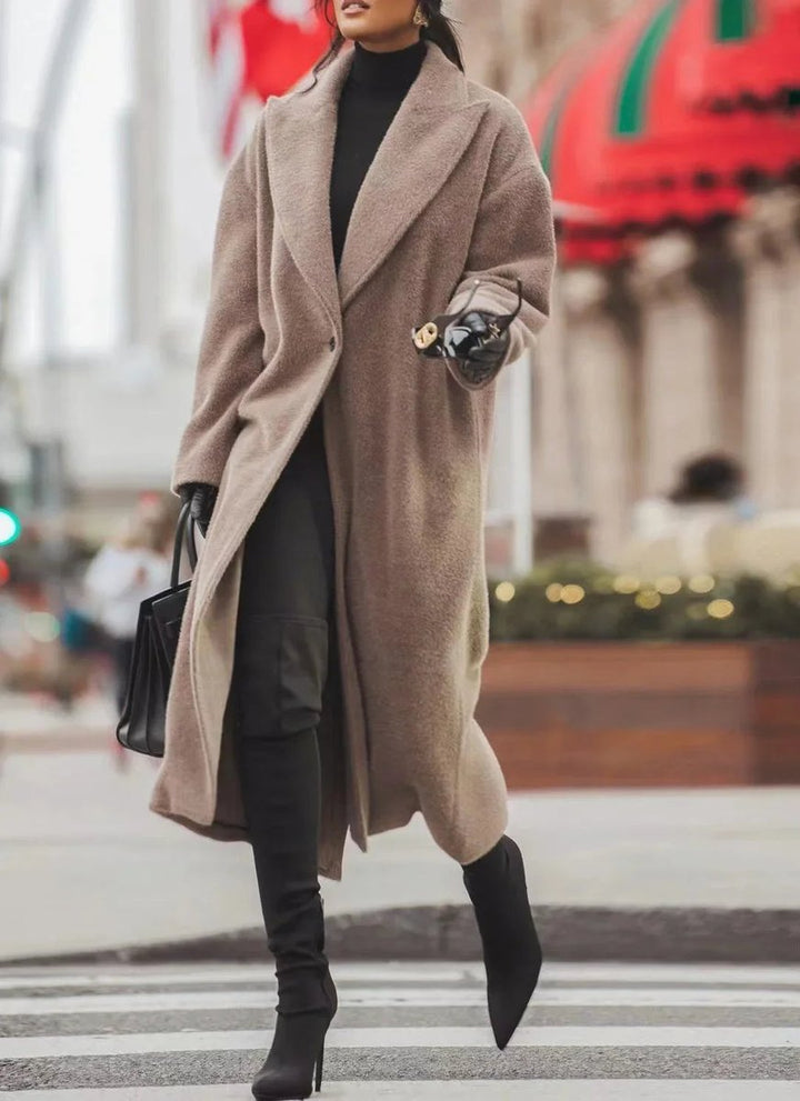 Women's Oversized Long Wool-Blend Lapel Coat Jacket