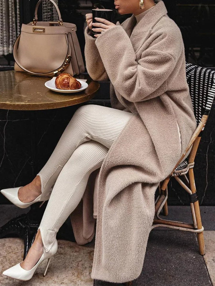 Women's Oversized Long Wool-Blend Lapel Coat Jacket