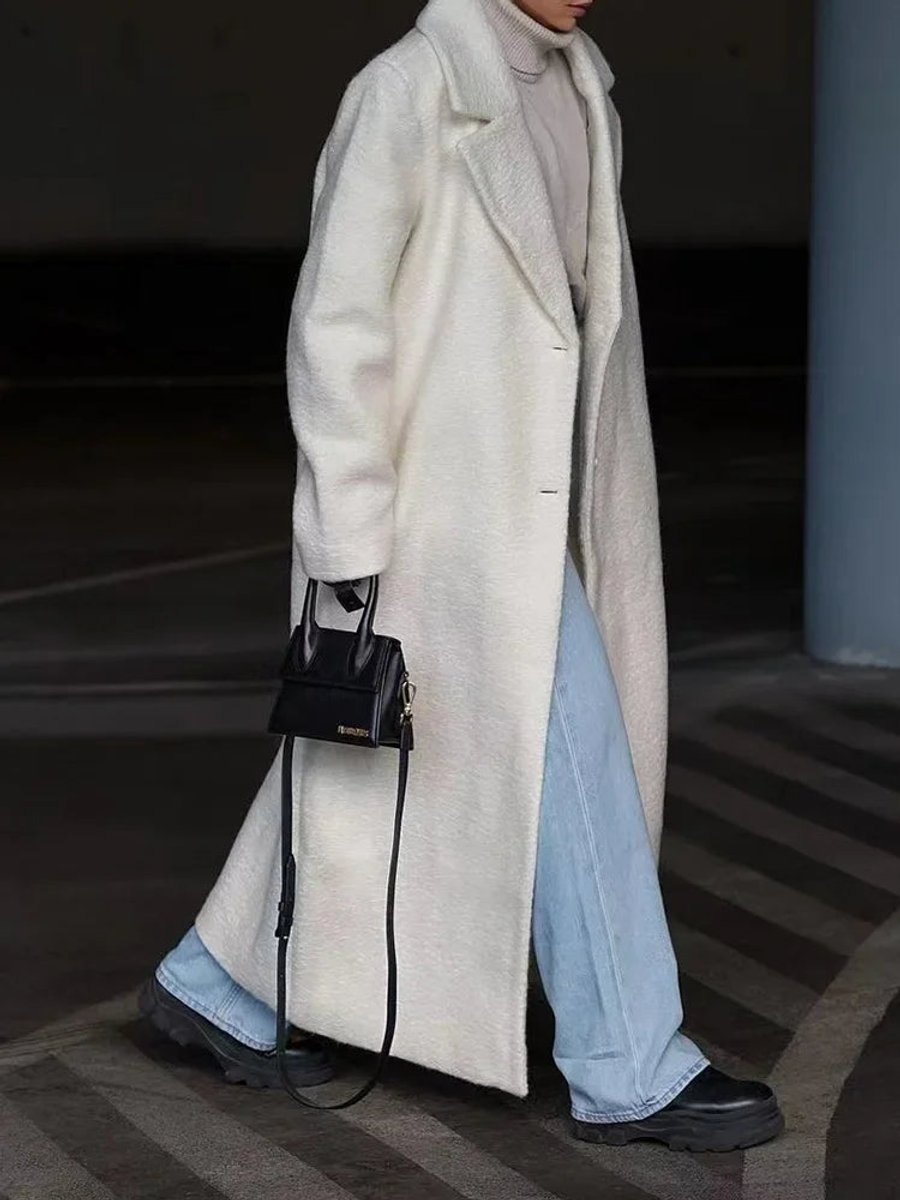 Women's Oversized Long Wool-Blend Lapel Coat Jacket