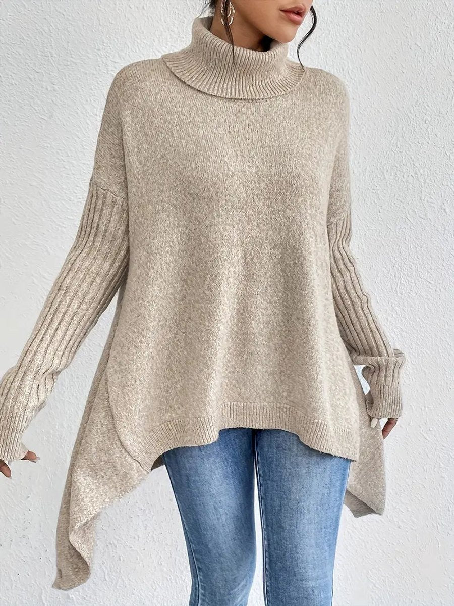 Women's Oversized Longline Ribbed Turtleneck Sweater Jumper