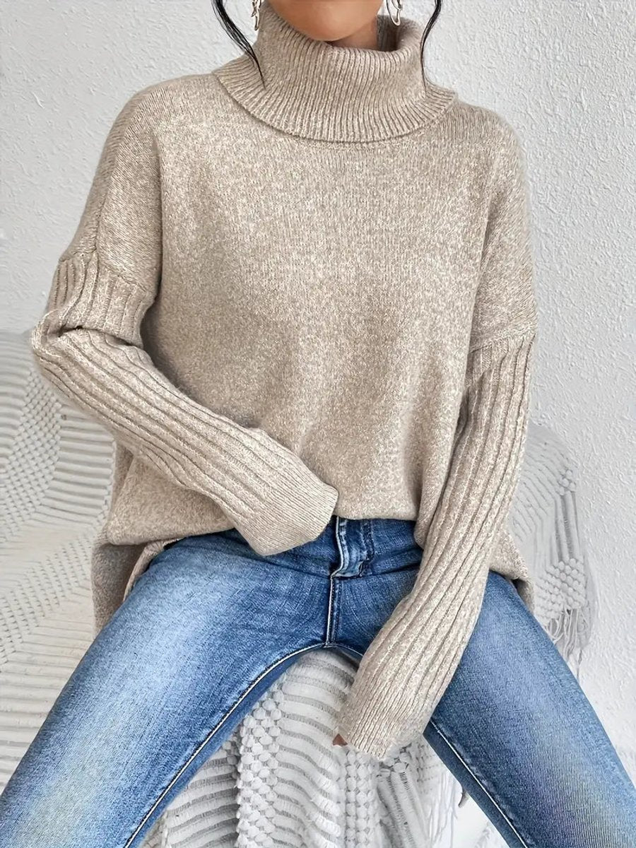 Women's Oversized Longline Ribbed Turtleneck Sweater Jumper