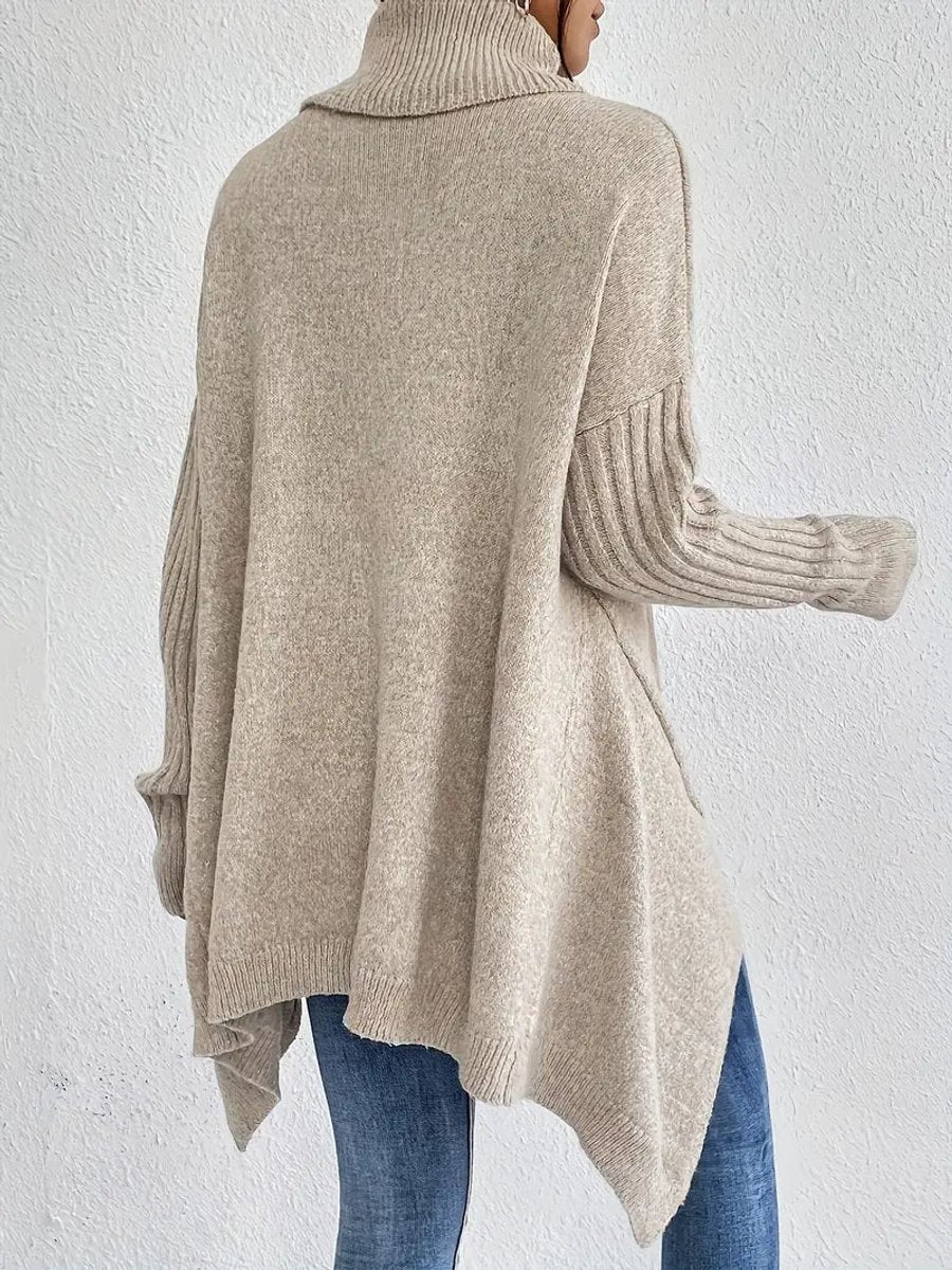Women's Oversized Longline Ribbed Turtleneck Sweater Jumper