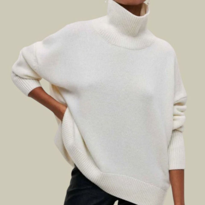 Women's Oversized Loose Fit Turtlenecks Knit Winter Jumper - White