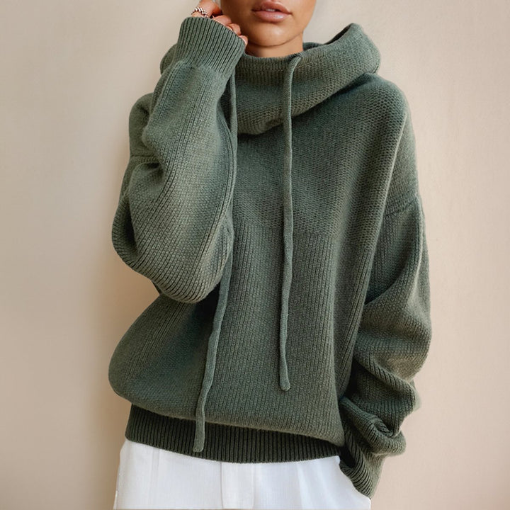 Women's Oversized Merino Wool Hooded Turtleneck Sweater - Green
