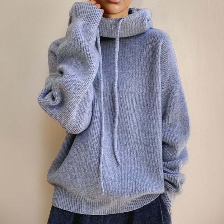 Women's Oversized Merino Wool Hooded Turtleneck Sweater - Grey