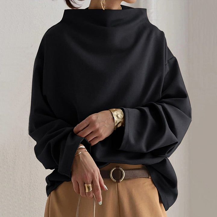 Women's Oversized Mock Neck Knit Sweater Top Long Sleeve - Black