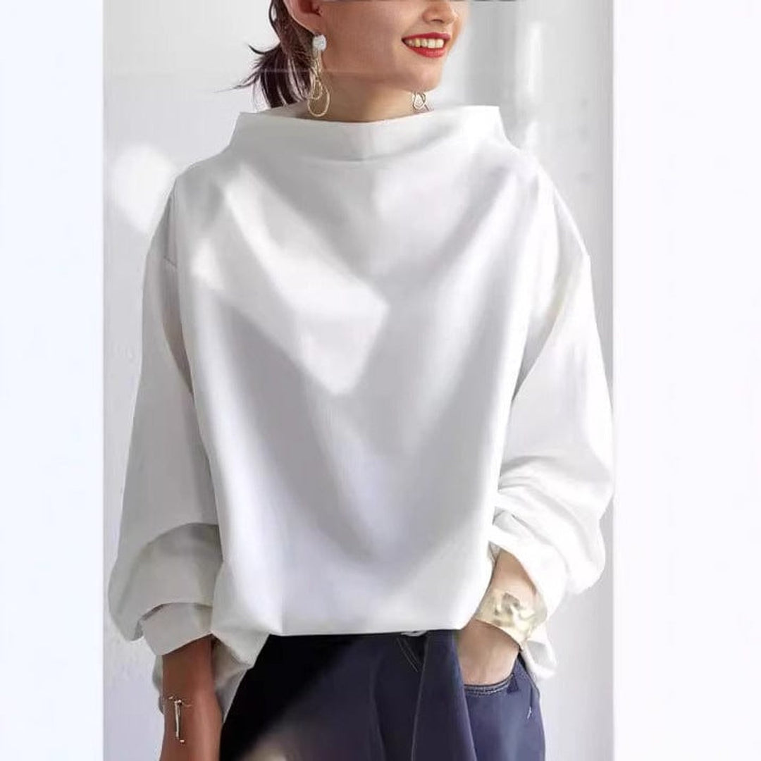 Women's Oversized Mock Neck Knit Sweater Top Long Sleeve - White