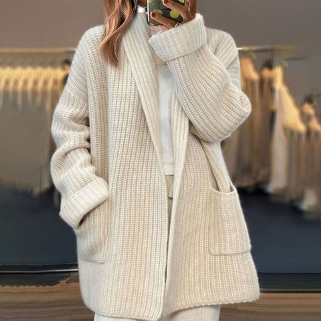 Women's Oversized Open-Front Knitted Cardigan Scarf Detail
