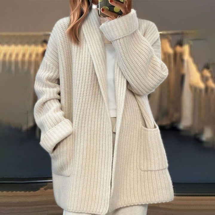 Women's Oversized Open-Front Knitted Cardigan Scarf Detail
