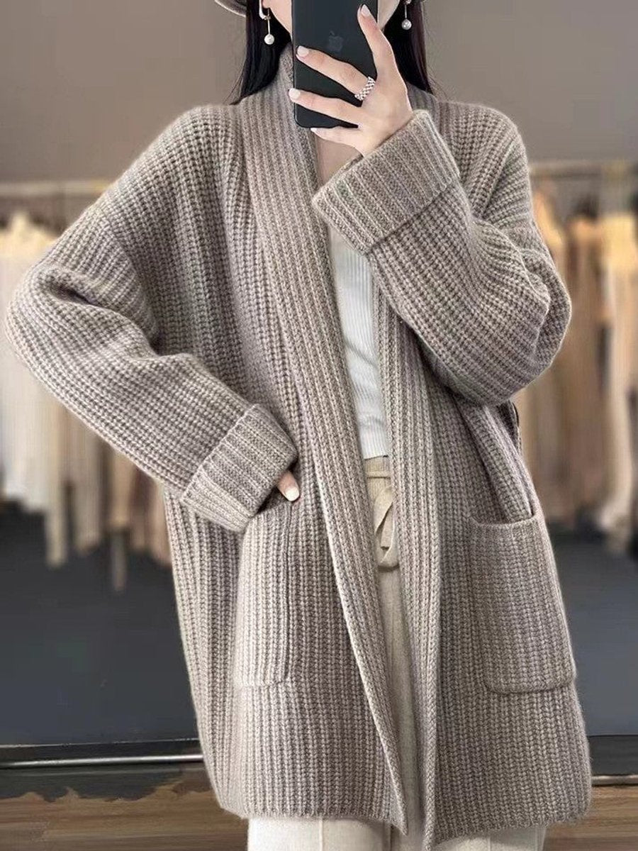 Women's Oversized Open-Front Knitted Cardigan Scarf Detail