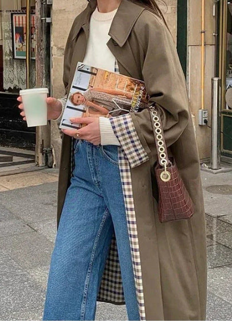 Women's Oversized Plaid-Lined Cotton Blend Trench Coat - Khaki