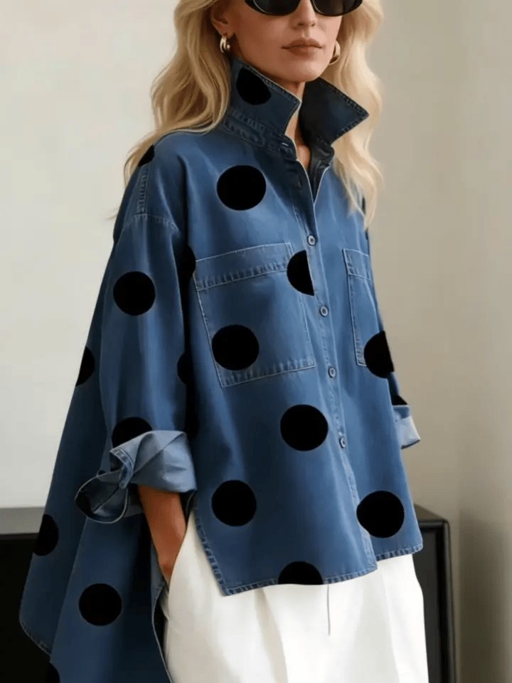 Women's Oversized Polka Dot Mock Collar Shirt