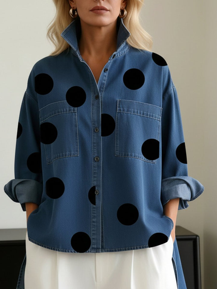 Women's Oversized Polka Dot Mock Collar Shirt