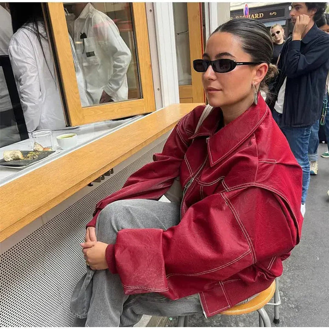 Women's Oversized Quilted Jacket Contrast Stitch Bomber