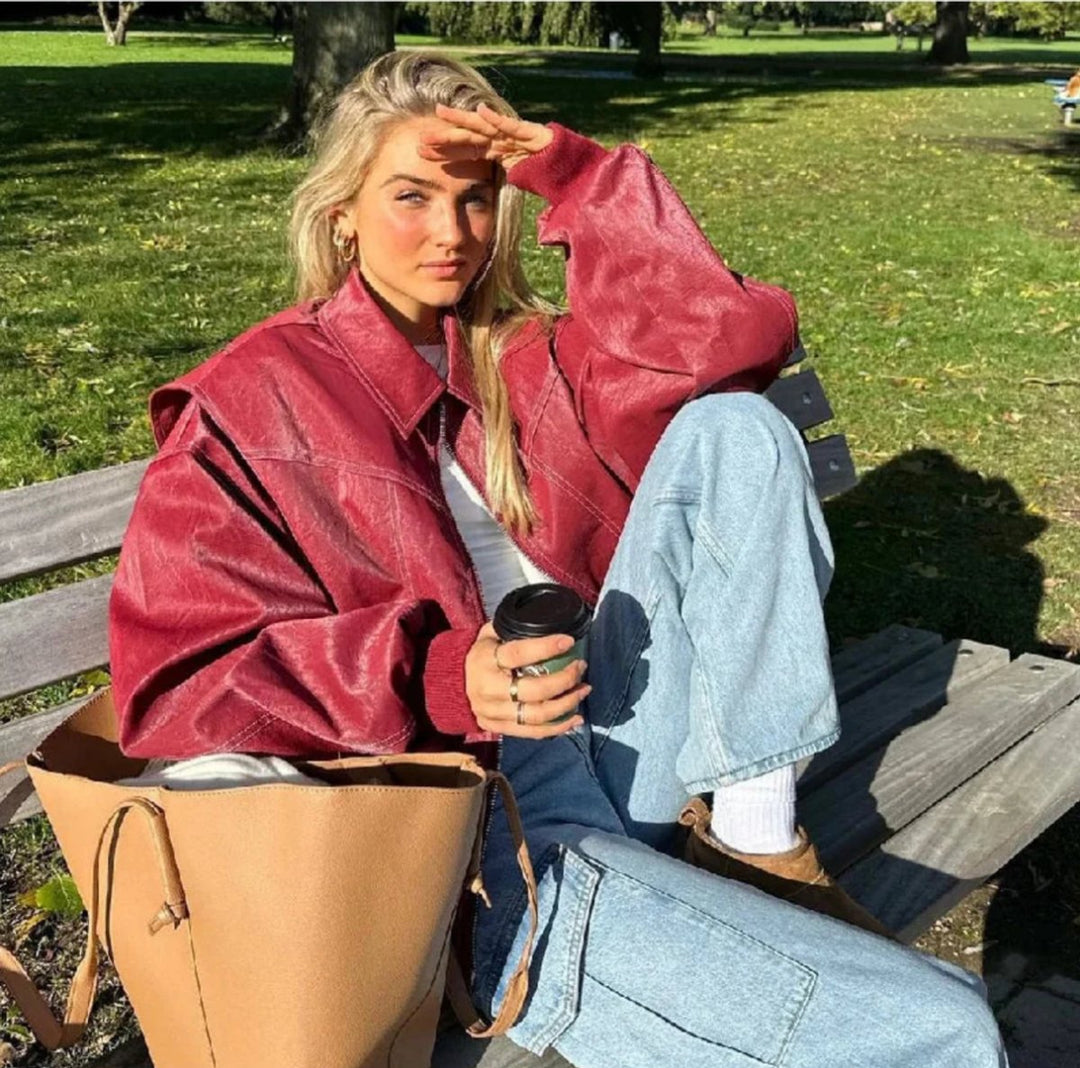 Women's Oversized Quilted Jacket Contrast Stitch Bomber
