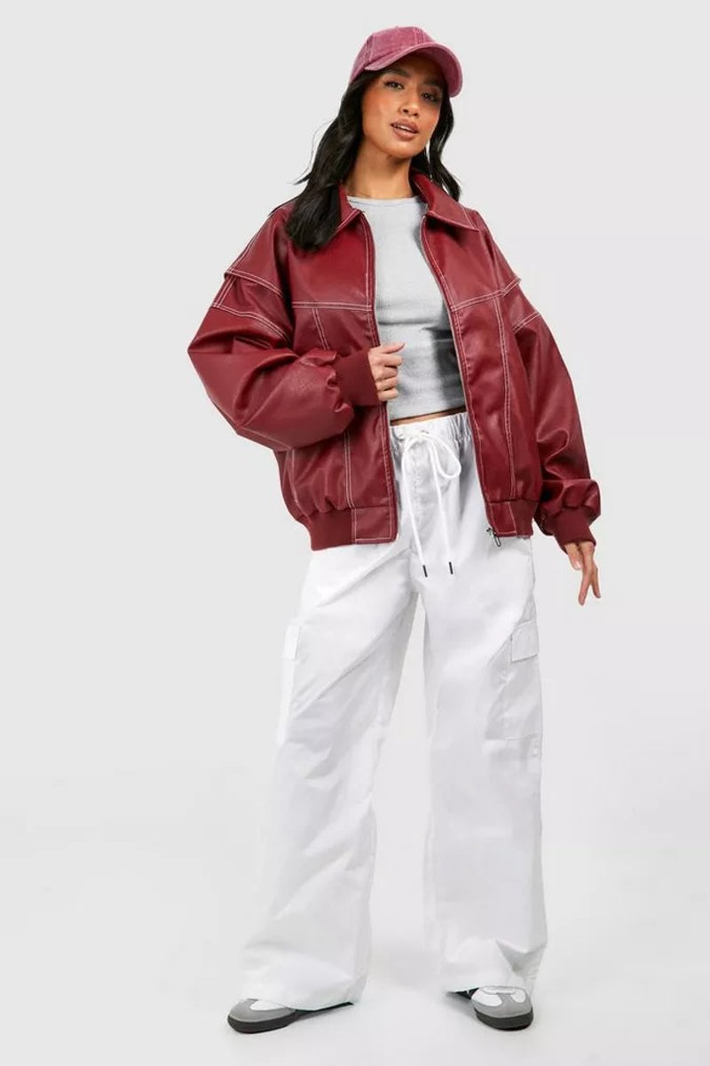 Women's Oversized Quilted Jacket Contrast Stitch Bomber