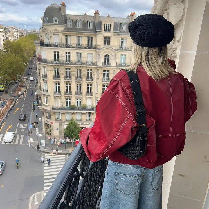 Women's Oversized Quilted Jacket Contrast Stitch Bomber