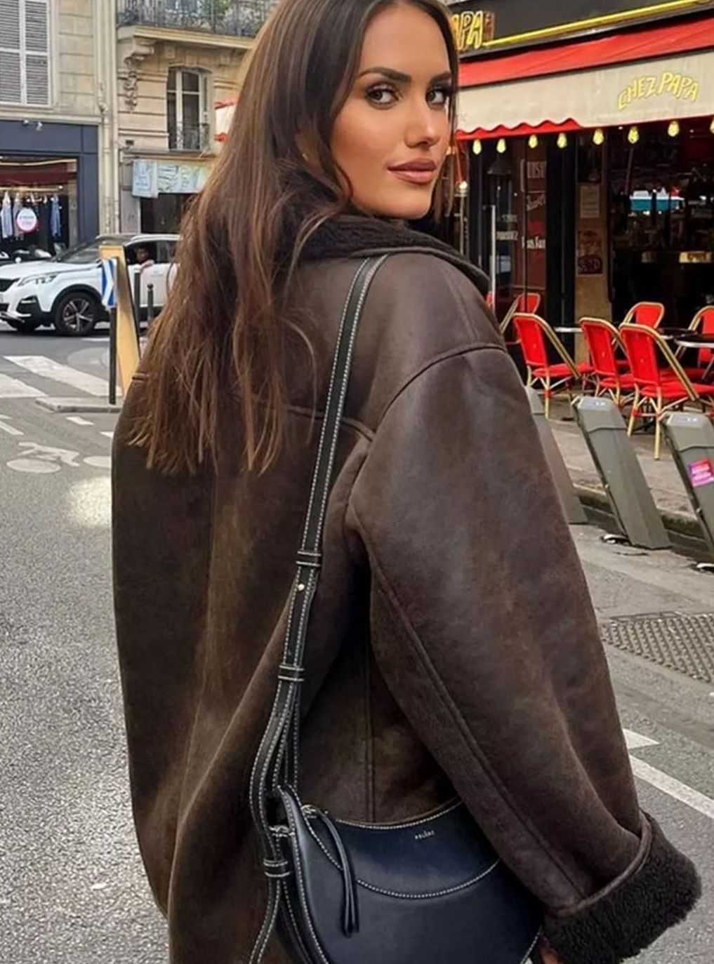 Women's Oversized Shearling-Lined Double-Breasted Jacket