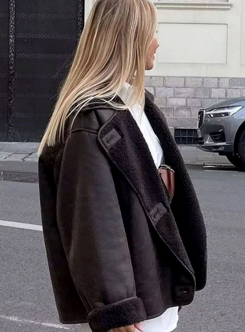 Women's Oversized Shearling-Lined Double-Breasted Jacket