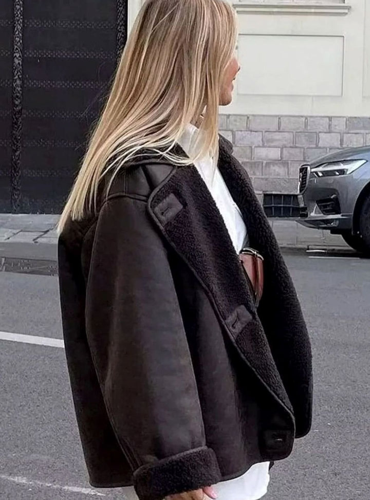 Women's Oversized Shearling-Lined Double-Breasted Jacket