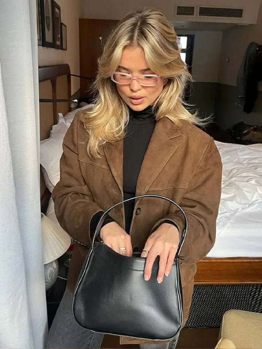 Women's Oversized Suede Blazer Jacket Long Sleeve