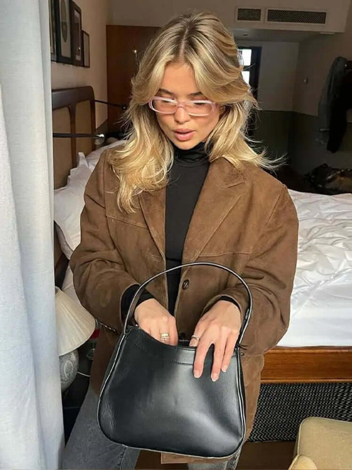 Women's Oversized Suede Blazer Jacket Long Sleeve