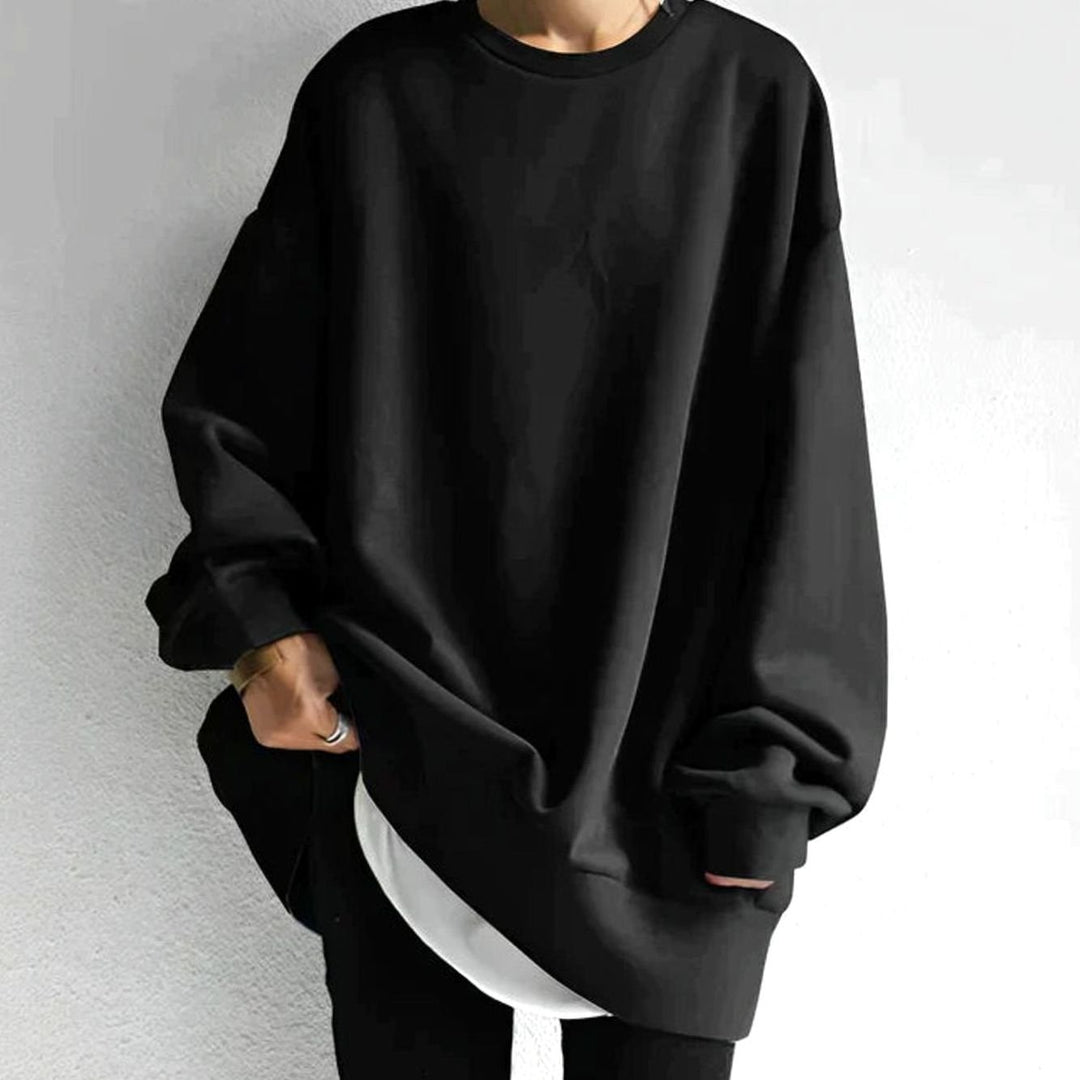 Women's Oversized Tunic Jumper Drop Shoulder Long Sleeve Crewneck - Black