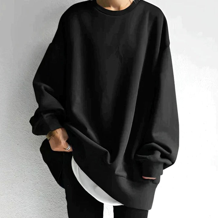 Women's Oversized Tunic Jumper Drop Shoulder Long Sleeve Crewneck - Black