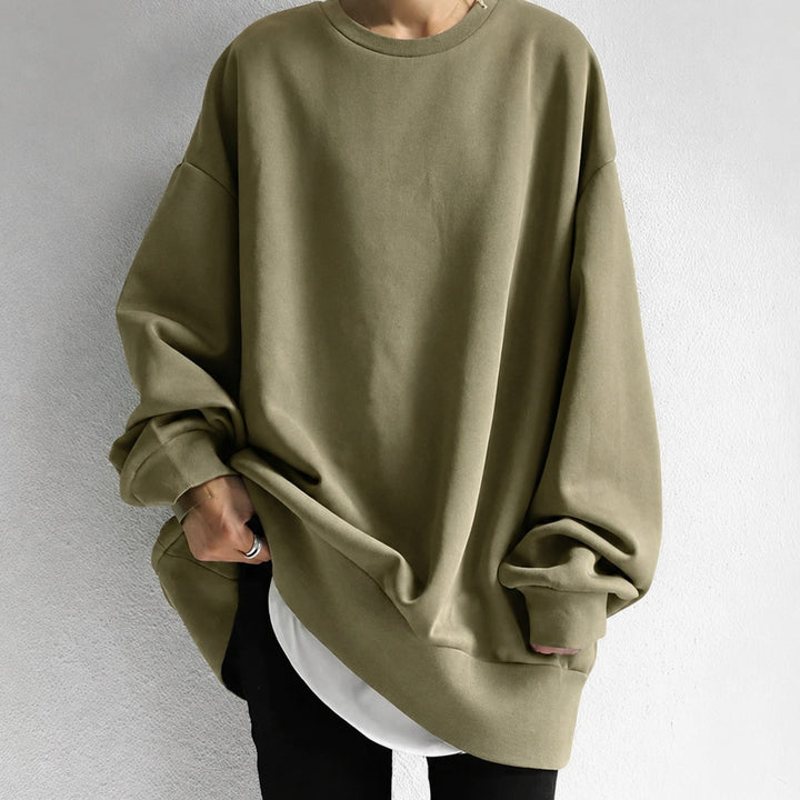 Women's Oversized Tunic Jumper Drop Shoulder Long Sleeve Crewneck - Brown
