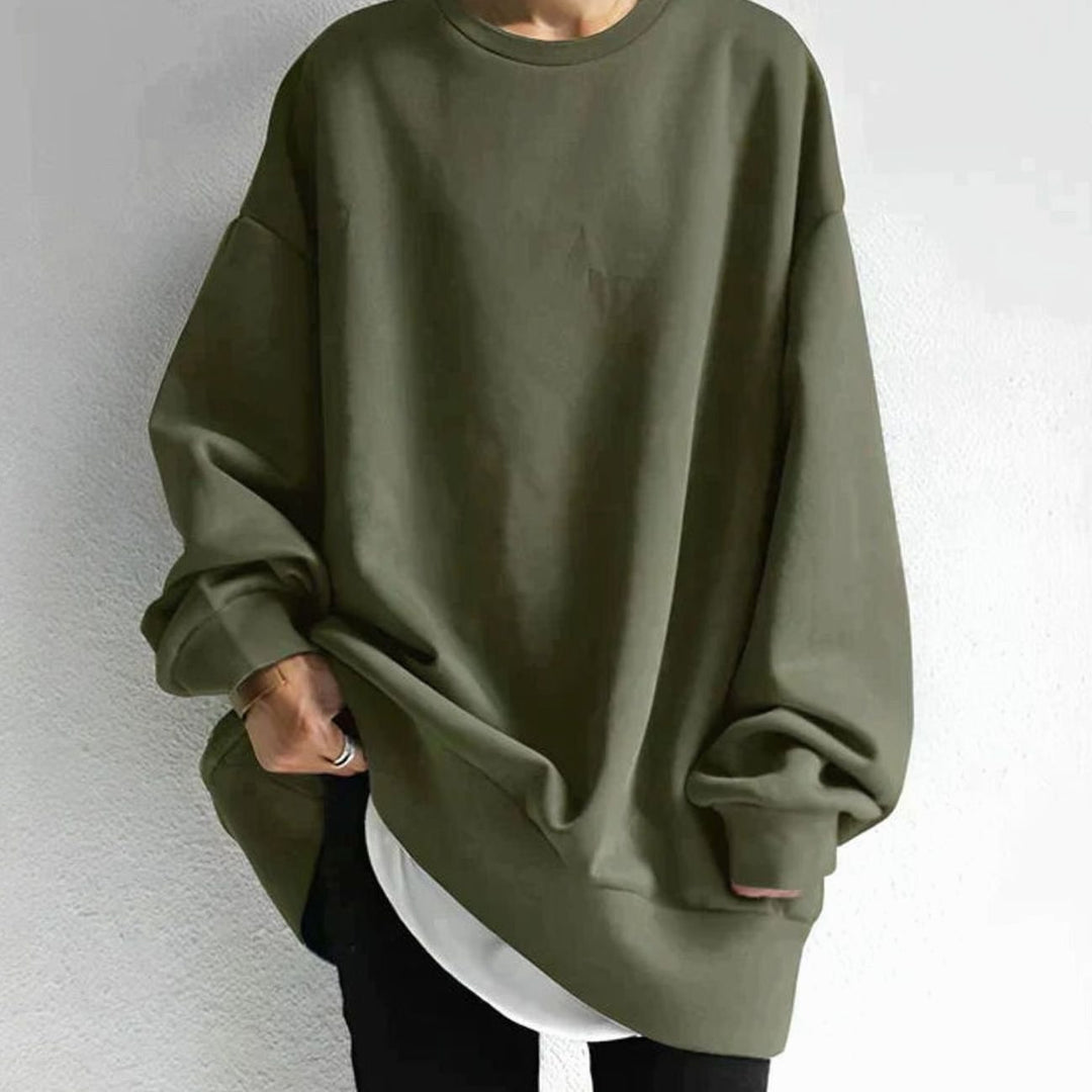 Women's Oversized Tunic Jumper Drop Shoulder Long Sleeve Crewneck - Army Green