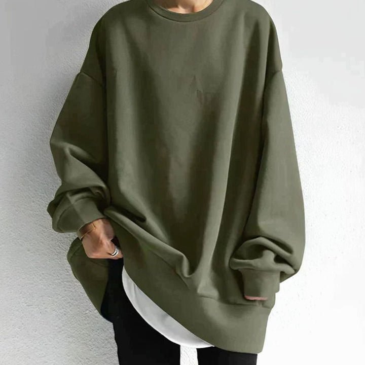 Women's Oversized Tunic Jumper Drop Shoulder Long Sleeve Crewneck - Army Green