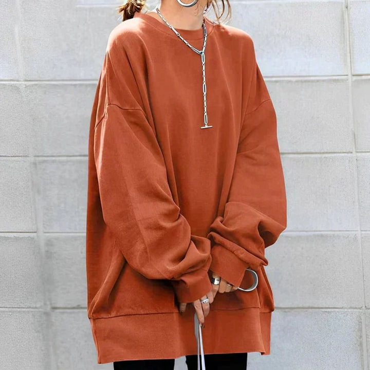 Women's Oversized Tunic Jumper Drop Shoulder Long Sleeve Crewneck - Orange