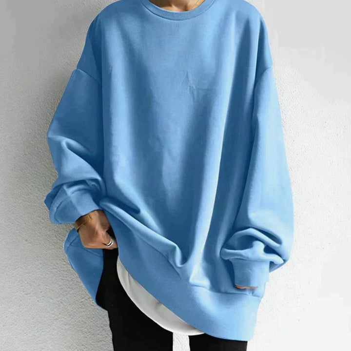 Women's Oversized Tunic Jumper Drop Shoulder Long Sleeve Crewneck - Light Blue